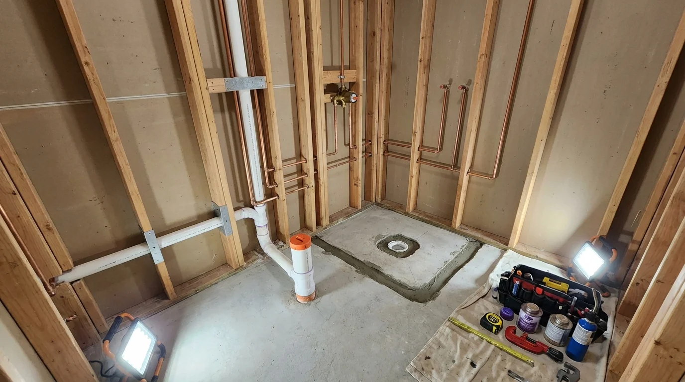 Bathroom rough-in plumbing during remodel by Johns Plumbing LLC in Perryton
