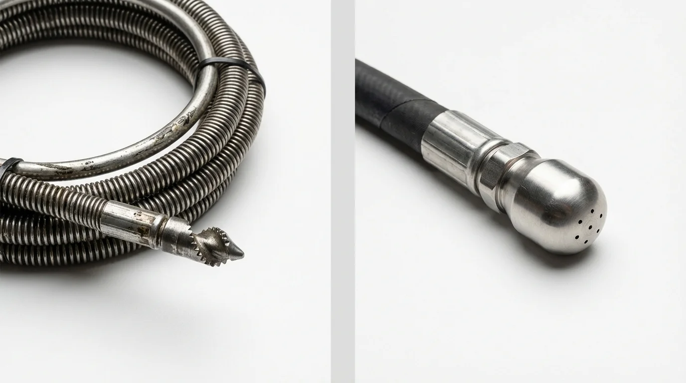 Drain snake cable and hydro jetting nozzle used for drain cleaning in Perryton, TX