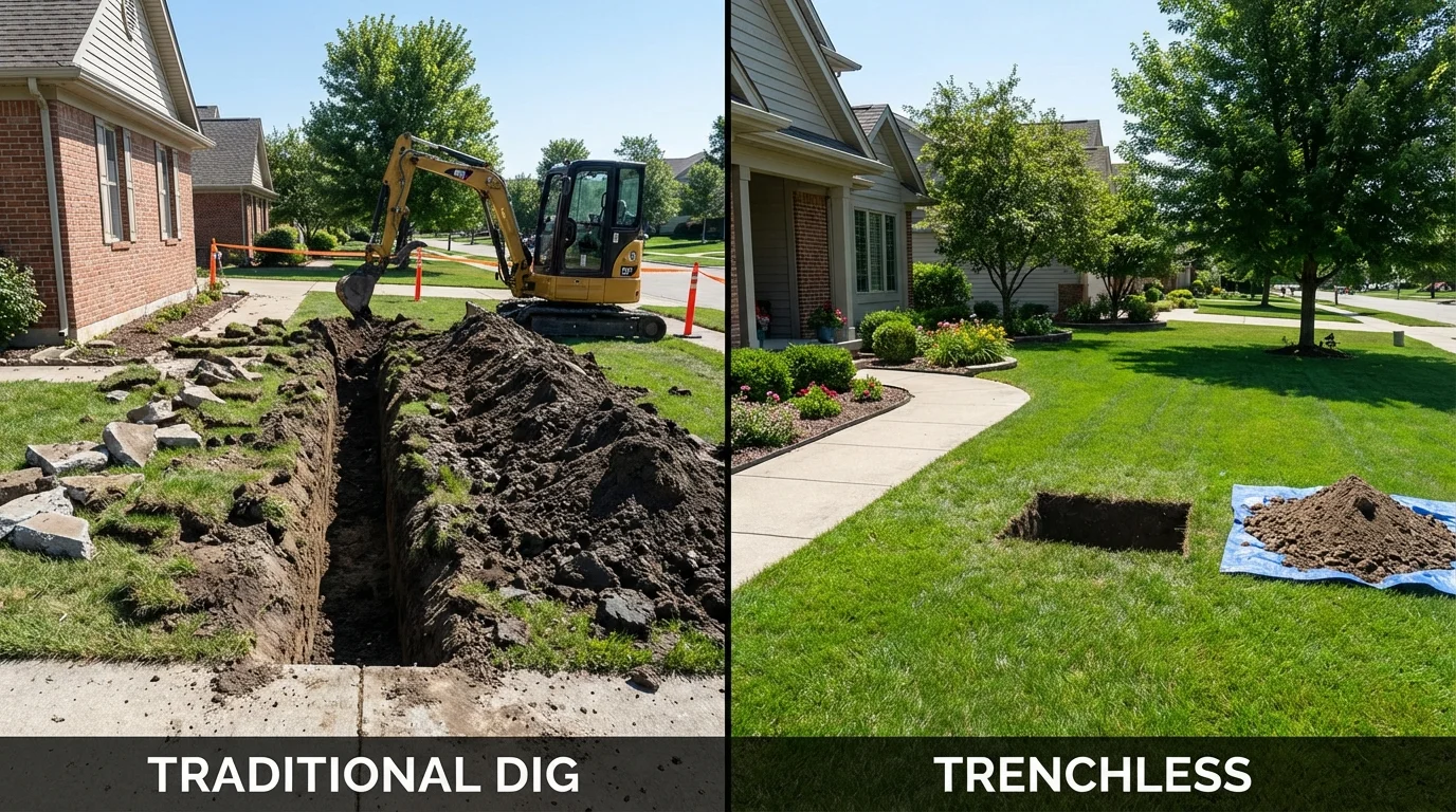 Trenchless sewer repair with minimal yard damage versus traditional excavation in Perryton, TX